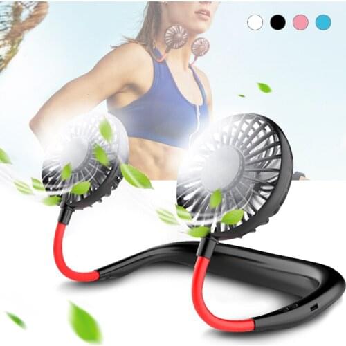 USB Outdoor Sports Mini Hanging Neck Fan Portable Leafless Small Fan Hanging Neck Lazy Ultra-quiet Electric Fan Third Gear