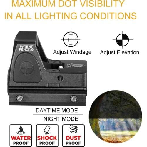 Mini RMR Red Dot Sight Collimator Glock / Rifle Reflex Sight Scope Fit 20mm Weaver Rail for Airsoft / Hunting Rifle