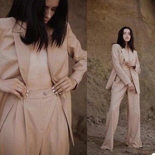 Fashion Chic Women Suits Wide Legs Pants Smart Casual Jacket 2 Pieces Daily Streetwear Young Girl Wear