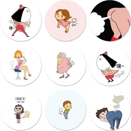 Fashion Funny Sexy Girl Cartoon Butt Fart Icons Pins Badge Decoration Brooches Metal Badges For Clothes Backpack Decoration 58mm