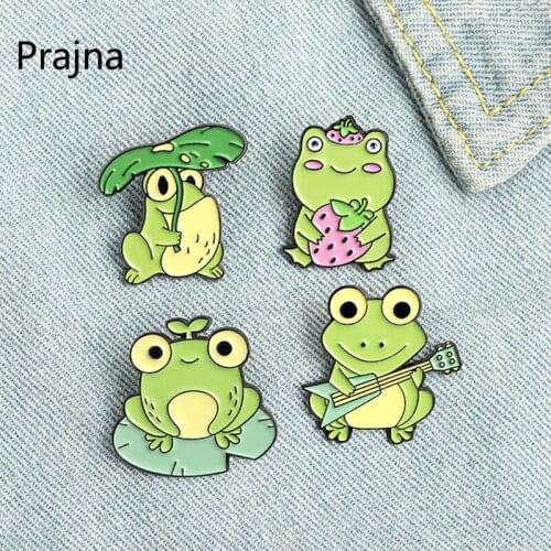 Cartoon Enamel Pin Cute Funny Frog Lotus Leaf Brooches Bag Lapel Pin Cartoon Animal Badges Jewelry Gift for Kids Friends
