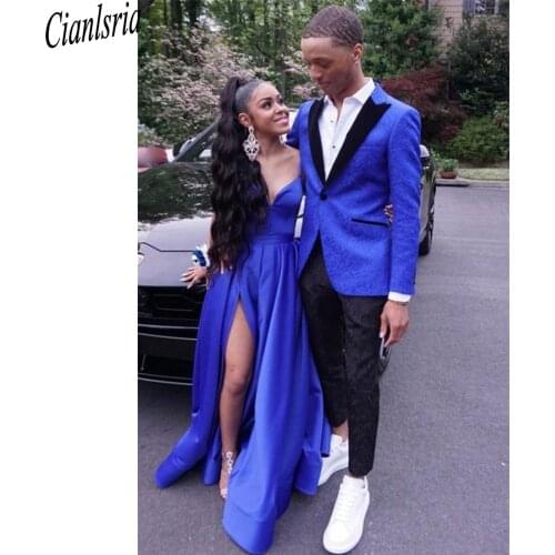 2021 Royal Blue Jacquard One Button Peaked Lapel Prom Mens Suits Wedding Tuxedos Mens Jacket and Pants