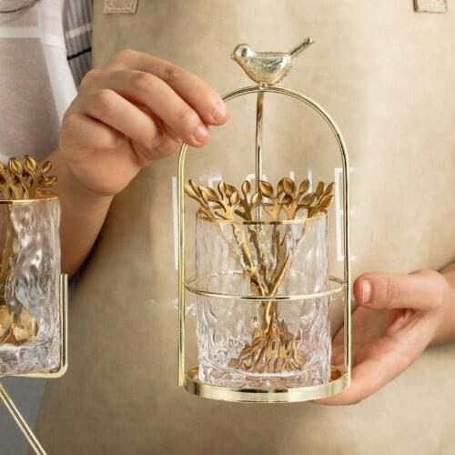 Stainless Steel Fruit Fork Spoon Set Tableware Storage Rack Golden Cute Spoon Household Dessert Cake Fork Home Decoration