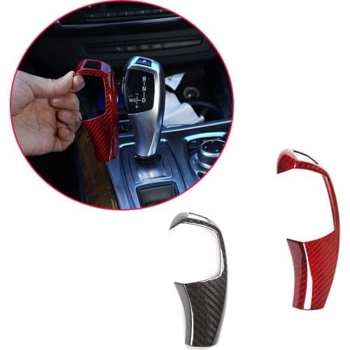Real Red Carbon Fiber Car Interior Gear Shift Knob Cover Decoration Car Gear Head Cover Trim For BMW E60 E70 E71 5 Series X5 X6