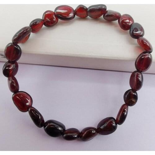 Natural 5-7MM Stone Garnet Freeform Lrregular Gravel Shape Bracelet Stretch 7.5 Inch Jewelry G312