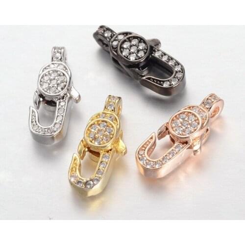 Pandahall 10 PCs 15x7x4mm Mixed ColorBrass Micro Pave Cubic Zirconia Lobster Claw Clasps, Cadmium Free & Lead Free Hole: 2mm