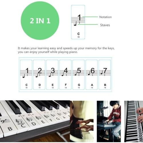 Clear Transparent Piano Keyboard Stickers 54/61 or 88-key electronic piano piano spectrum stickers symbol music decal notes
