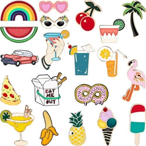 Clearance Summer Cool Series Watermelon Eye Rainbow Cherry Juice Coconut Tree Bird Ice Cream Cone Car Holiday Metal Pins
