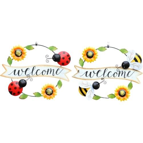 Handcrafts Vintage Metal Iron Cast Round Welcome Sign Front Door Decor ing Wreath Decorative Door Porch Cafe Shop