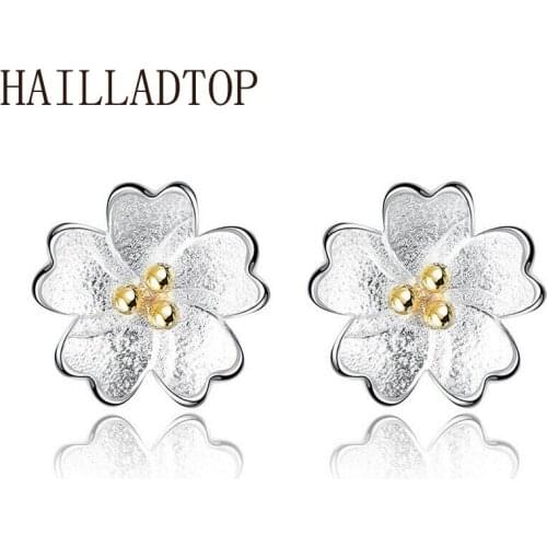 Silver Stud Earrings Jewelry Flower Earrings Pendientes Brincos Cute Women Girl Gift Plated Flower Earrings Ear Stud Bijoux