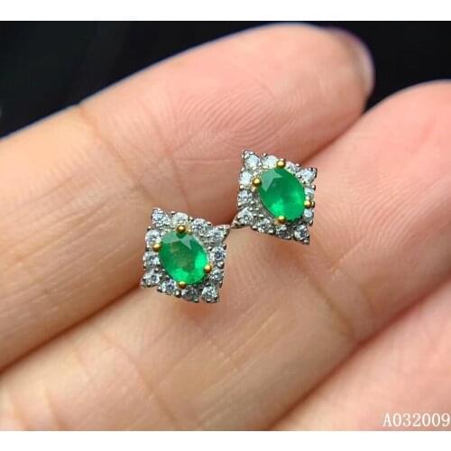KJJEAXCMY 925 sterling silver inlaid natural emerald earrings new noble ladies ear stud support test