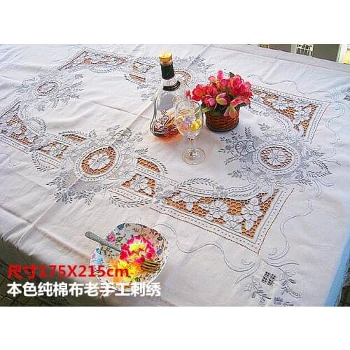 Old Shanghai hand-embroidered tablecloth pure cotton European-style multi-use cover cloth antique old-fashioned embroidery