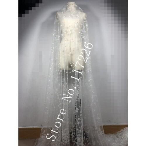 Modern design french net lace fabric glued glitter white african Tulle lace for nice dress