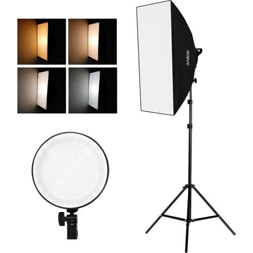 Andoer Photography Softbox LED Light 20*28Inch Softbox 45W Bicolor Temperature 2700K/5500K LED Lights 2M Light Stands Carry Bag