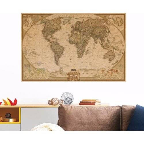 World Map Kraft Paper Vintage Poster Retro Wall Sticker for kids room Funny office Shop Decoration Sticker Adornment(47*72cm)