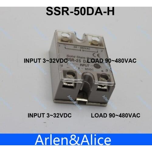 50DA High voltage type SSR-50DA-H input 3-32VDC load 90-480VAC single phase AC solid state relay