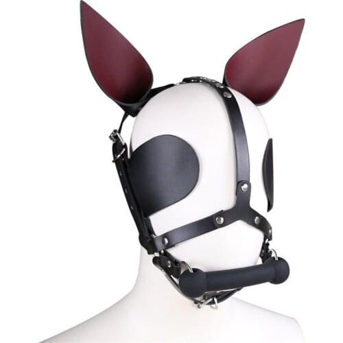 Adult Games Party Cosplay Head Bondage Dog Hood Blindfold Mouth Gag Leather Headgear BDSM Slave Restraints Sex Toys For Couples