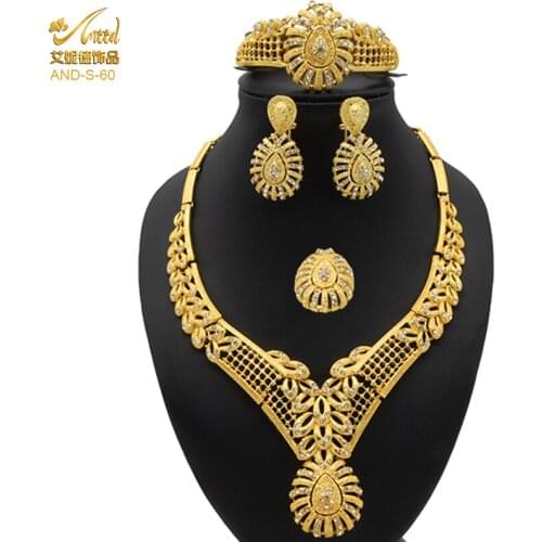 Jewelery Sets Plated Women For Dubai Gold Necklace Earrings African Accessories Ethiopian Wedding Bracelets Nigerian Jewelri