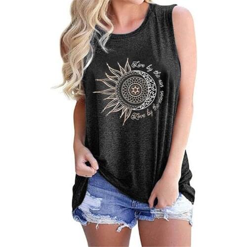 Live By The Sun Love By The Moon Print Summer Women Tank Tops Cute Moon Sun Graphic Tops O-neck Sleeveless Oversized Clothes