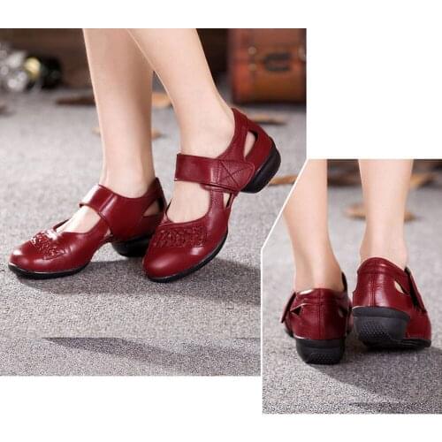 Womens Square Dance Shoes Breathable Red Soft Bottom Ladies Middle Heel Sandals Increased Fitness Sneakers Jazz Dancing Shoes