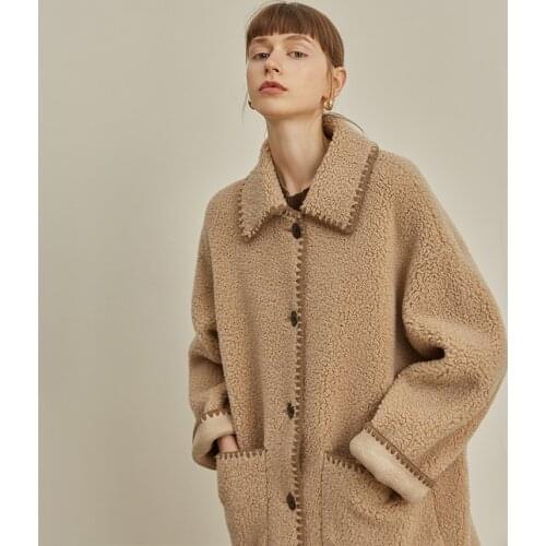 Fur integrated fur women 2021 winter new grain sheep sheared cashmere lamb wool double-sided tweed short coat