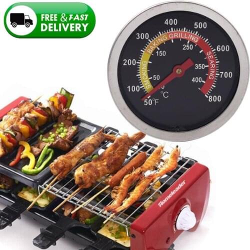 1Pc 400℃ 800℉ Degree Roast Barbecue BBQ Smoker Grill Thermometer Temp Gauge Dia 3" Outdoor Stainless Steel BBQ Thermometer