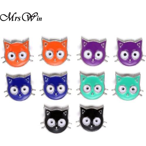 10pcs/lot New 12MM Snap Jewelry Vintage Oil Painting Cute Cat Mini Metal Snap Buttons Fit 12mm Snap Bracelets Necklace Jewelry