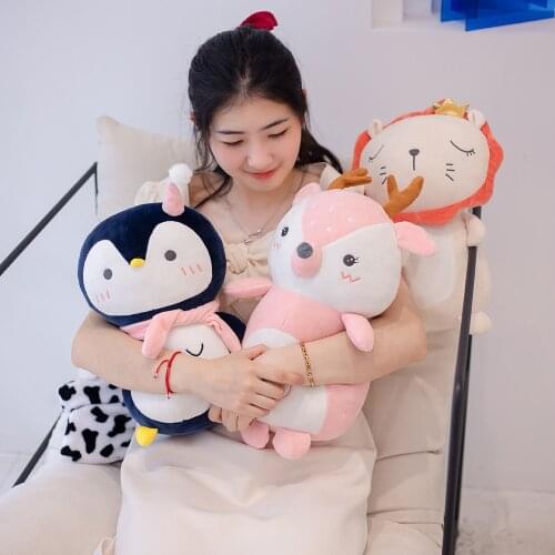 35CM Cute Fat Lion Cat Penguin Deer Plush Toy Soft Animal Cartoon Pillow Cushion Stuffed Lovely kids Birthyday Gift