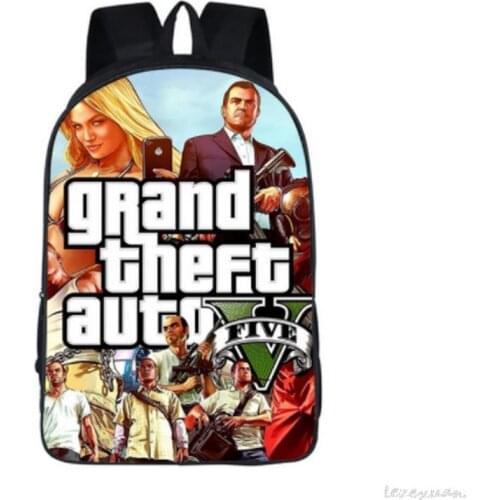 Cartoon Grand Theft Auto GTA5 3D Backpack School Bag Book Bag Zipper Messenger Children Boys Girls Students School Gift