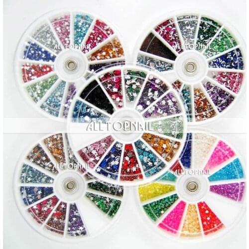55wheels/lot Nail Art Glitter Rhinestones Wheel 2400pcs/wheel free shipping