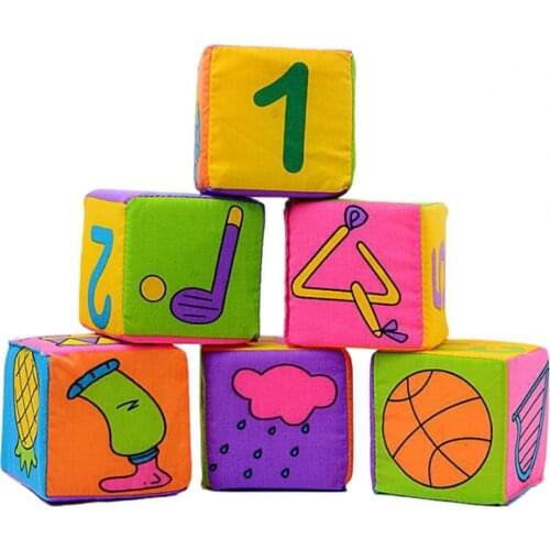 6Pcs/Set Baby Blocks Cute Pattern Early Learning Fabric Soft Teething Blocks for Toddler
