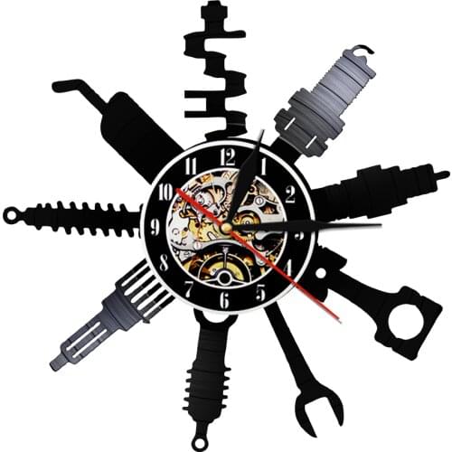 Car Tools Vinyl Record Wall Clock Vintage 3D Wall Clock Handmade Car Service Wall Art Decor Unique Gift Idea For Boy Men