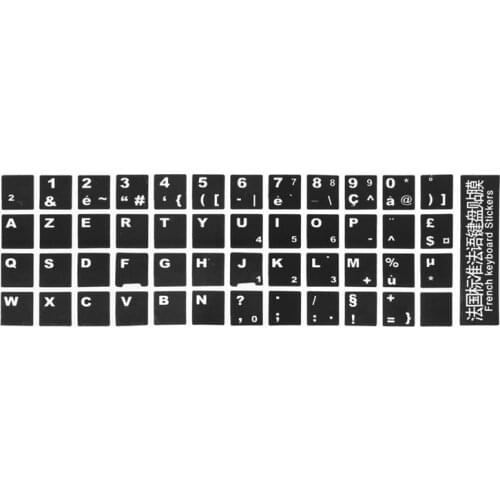 White Letters French Azerty Keyboard Sticker Cover Black for Laptop PC