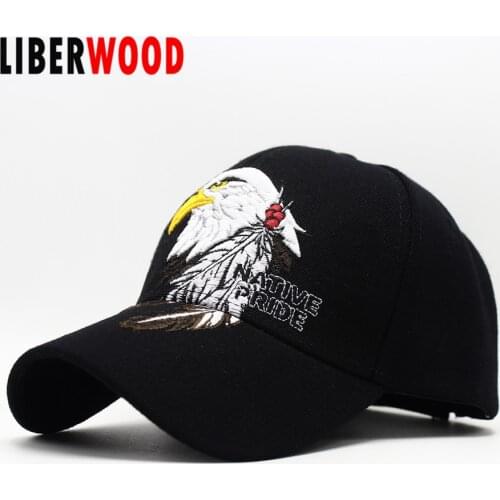 LIBERWOOD Eagle Feather Native Pride Baseball Caps men Hats Embroidered eagle with USA gold olive visor cap summer golf hat