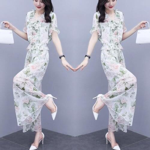 Drawstring Ruffles Blouse And Elastic Waist Pants Women Sets Chiffon Female Sets