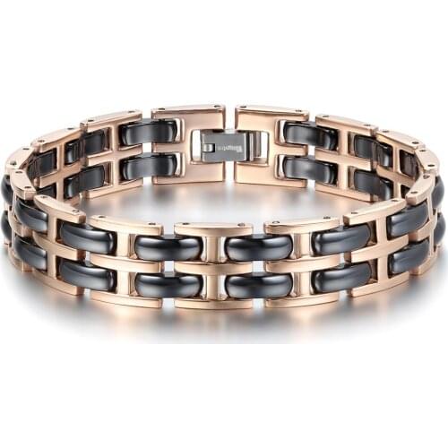 BONISKISS Fashion Charm Magnetic Bracelet Male Black Ceramic Energy Stainless Steel Bracelets Hand Chain Hologram Bracelets 2021