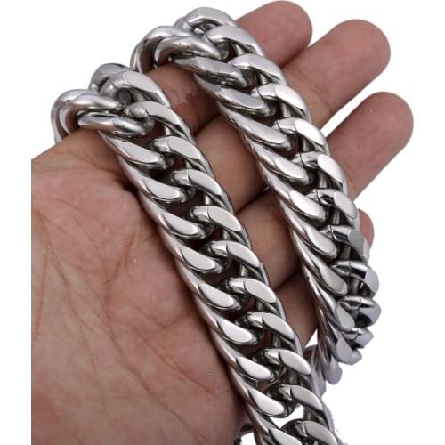 Fashion 18mm Mens Chain Boy Biker Heavy Silver Color Gold Cut Double Curb Link Rombo 316L Stainless Steel Necklace Jewelry