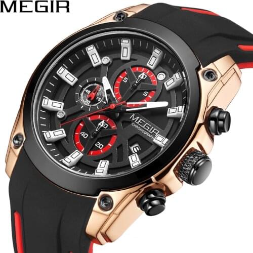 MEGIR 2020 New Mens Watches Top Brand Luxury Sports Wrist Watch Man Rose Black Silicone Waterproof Luminous Military Watch Clock