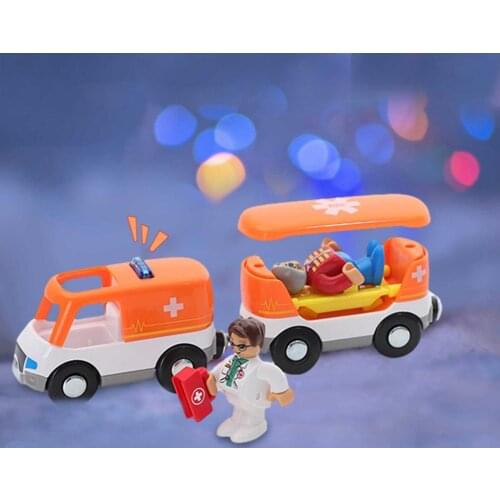 Kids Toy Ambulance Educational Magnetic Electric Locomotive Toy Compatible Wooden Track Mix And Match Train Cars