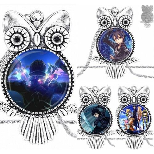 EJ Glaze For Women Gift Anime SAO Sword Fashion Glass Cabochon Pendant Necklace Women Choker Owl Necklace