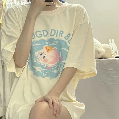 Yellow Amine T-Shirt Girl 100% Cotton Japan Cartoon Top Summer Cute Tee Causal Harajuku Oversized Punk Kawaii T Shirts Males