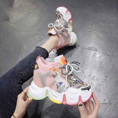 2020 Hot Summer Women Sneakers Vulcanize Breathable Rainbow Color Fashion Casuals Height Increasing Female Chunky Ladies Shoes