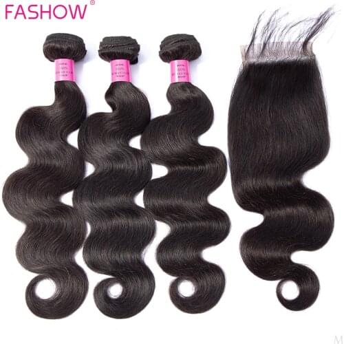 Malaysian Hair Bundles with Lace Closure Body Wave Human Hair Bundles With Closure Baby Hair Fashow Remy Human Hair Middle Ratio
