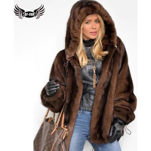 Fashion Women Hooded Mink Fur Coats Short High Qulaity Genuine Mink Fur Jackets Full Pelt Natural Fur Coats Woman Warm Outwear