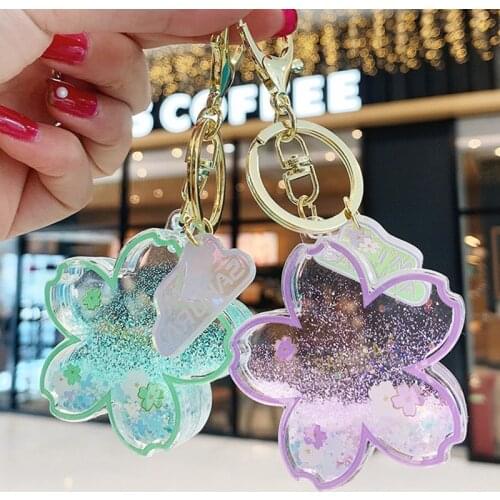 Fashion Quicksand Flower Keychain Acrylic Keychains Bags Accessory