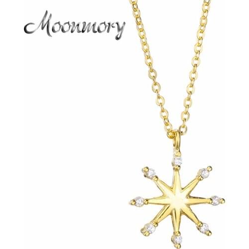 Moonmory 925 Sterling Silver Fashion Jewelry Gold Snowflake Pendant Necklace For Women Snowflake Necklace With Stone Wholesale