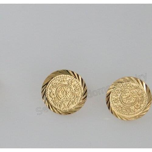 GREAT 3 SIZE 9MM 12MM 15MM MUSLIM MONEY SIGN STUD EARRING YELLOW GOLD GP GOLD OVERLAY