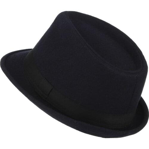 Classical New Autumn 2021 Mens Winter PolysterFedora Hat Men Short Brim Gentleman Jazz Felt Hats Black Fedoras