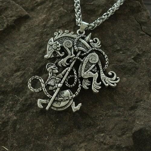 Lanseis 10pcs dropshipping viking wolf pendant men necklace jewelry