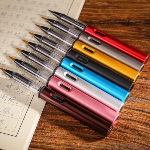 8pcs Metal Calligraphy Pen Soft Hair Writing Brush Watercolor Ink Fountain Pen Painting Tool School Office Supply Stationery